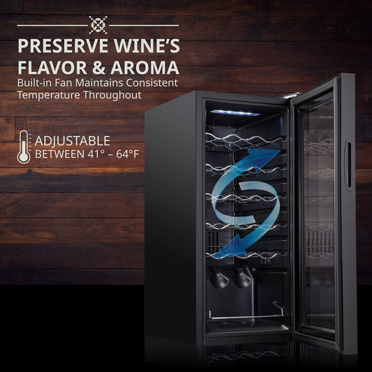 Ivation 18 Bottle Wine Cooler Refrigerator with Lock Black