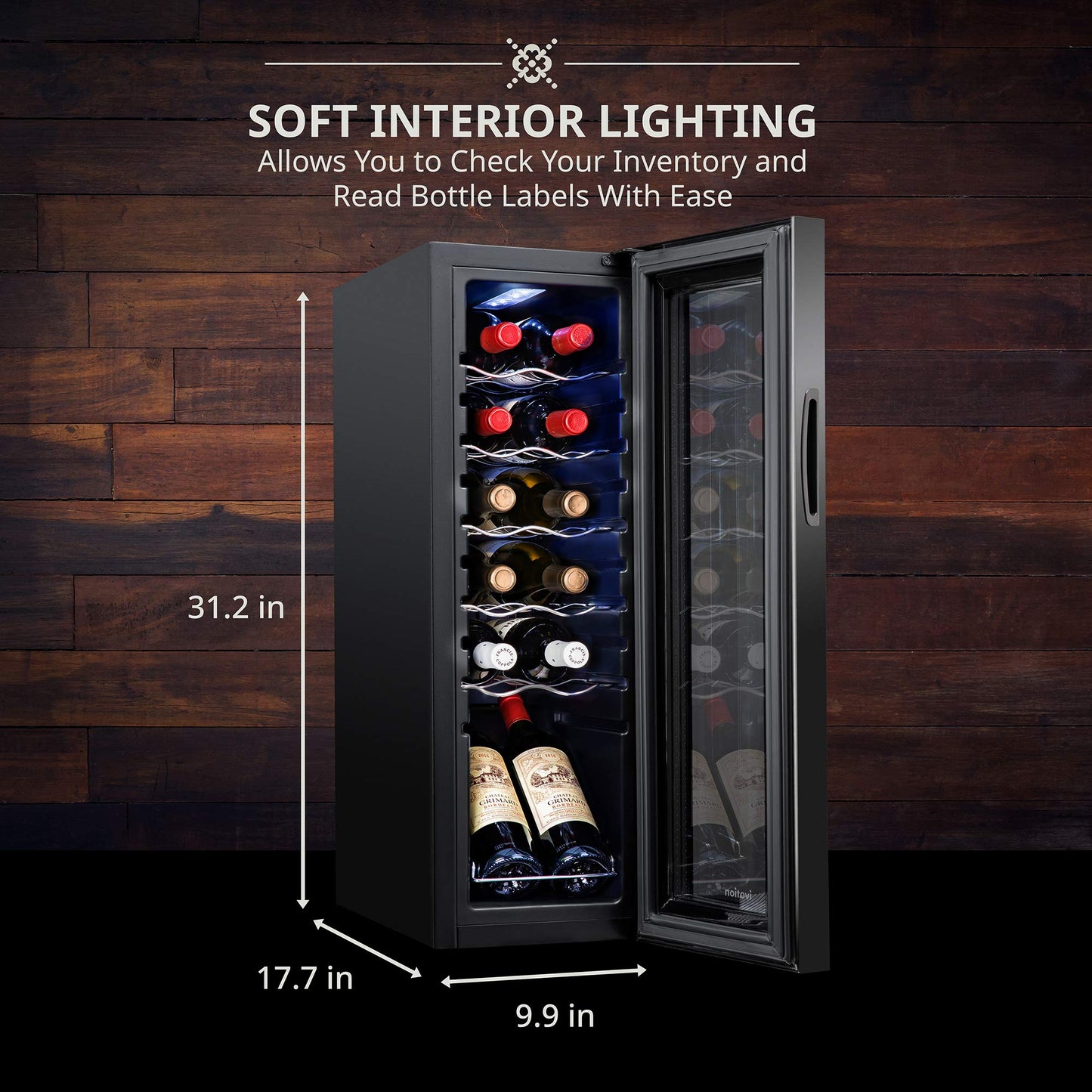 Ivation 12 Bottle Wine Cooler Refrigerator with Lock Black