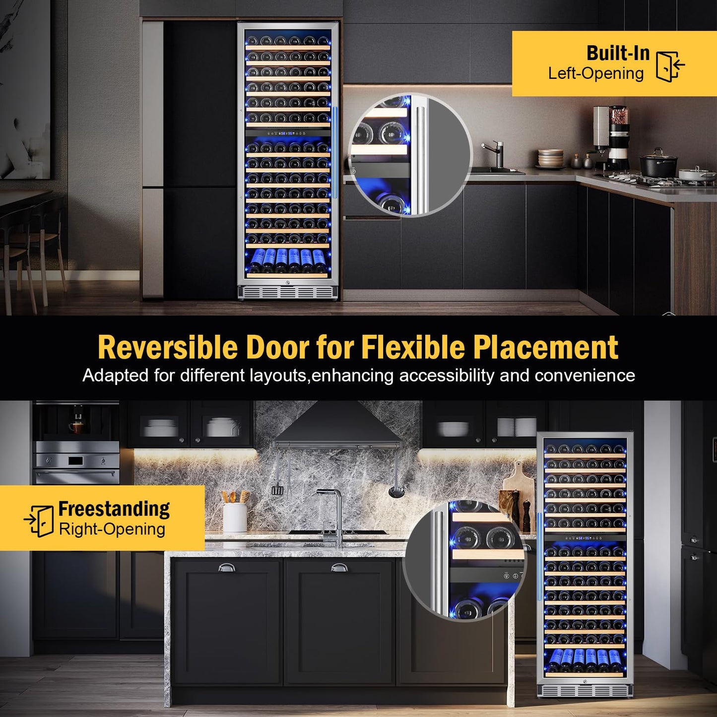 FoMup 24 Inch Wine Cooler 180 Bottle Dual Zone Fridge