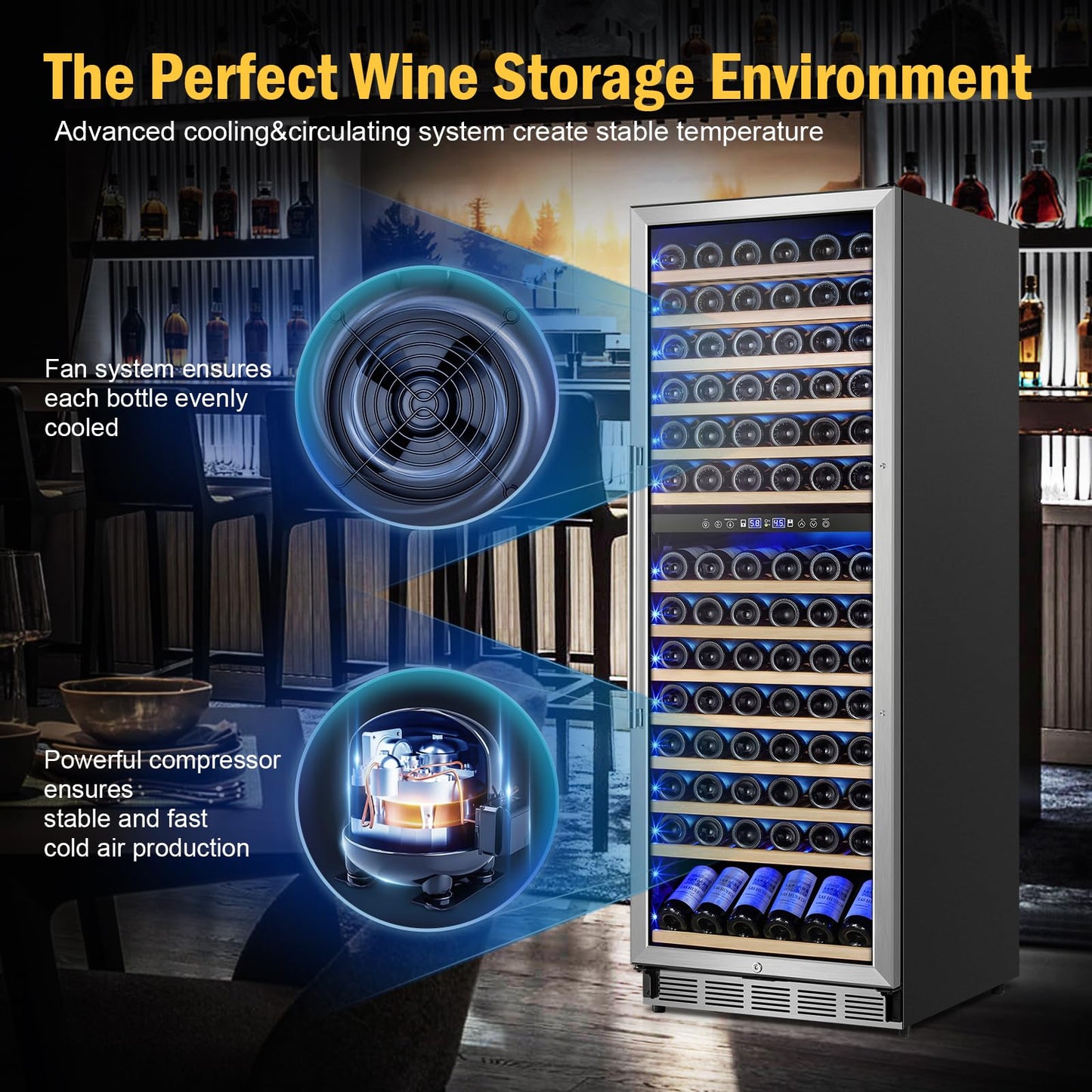FoMup 24 Inch Wine Cooler 180 Bottle Dual Zone Fridge