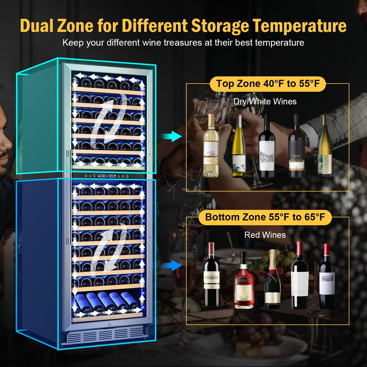 FoMup 24 Inch Wine Cooler 180 Bottle Dual Zone Fridge
